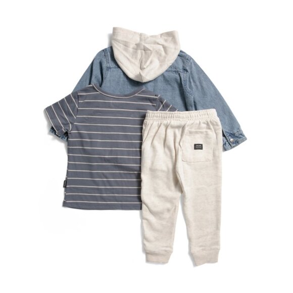 VOLCOM Blue Wash Toddler Boys 3pc Denim Shacket Tee And Joggers Set - Picture 2 of 2
